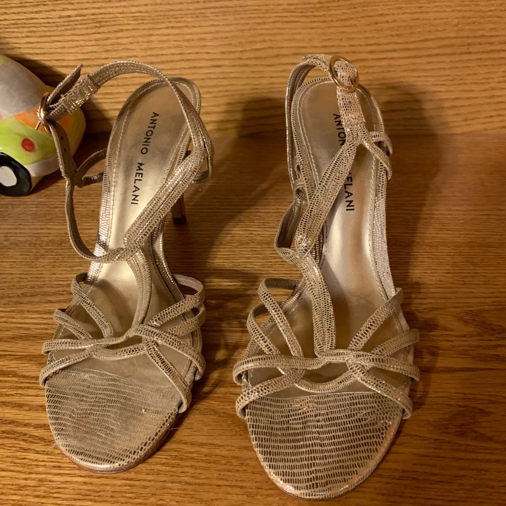 Gold high heels, never worn
